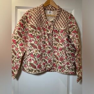 Anthropologie Floral Quilted Jacket - Pink and Green